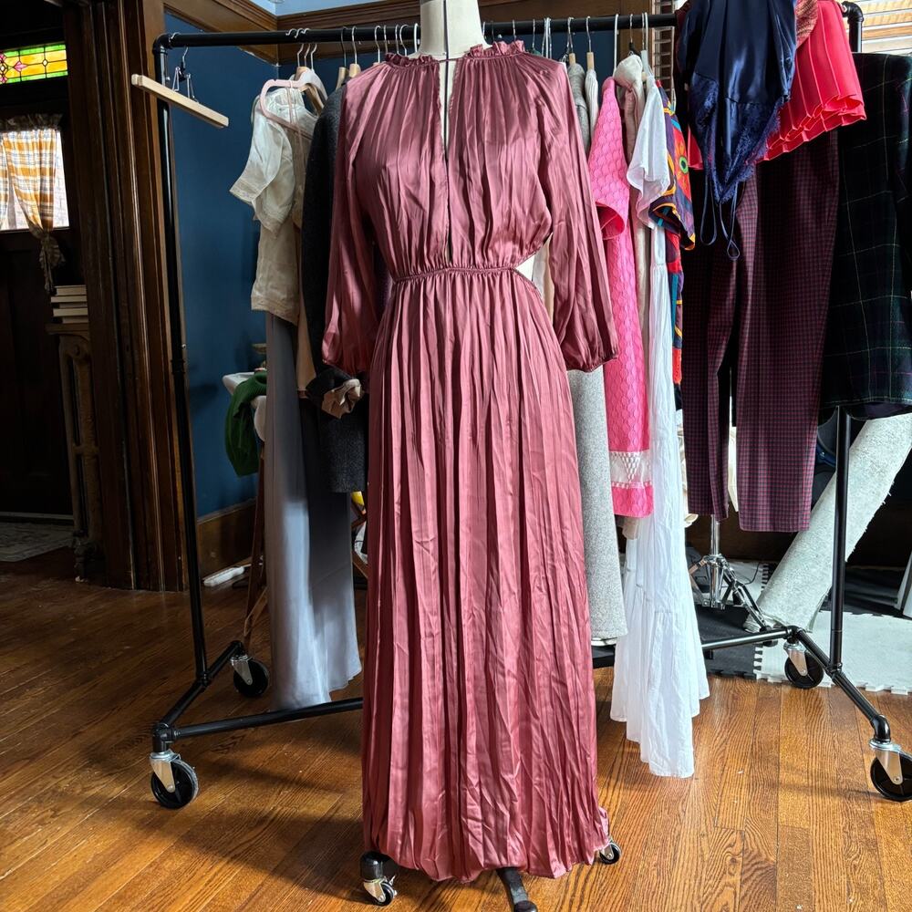 ZARA dark pink satin dress evening wedding guest adjustable low back slinky